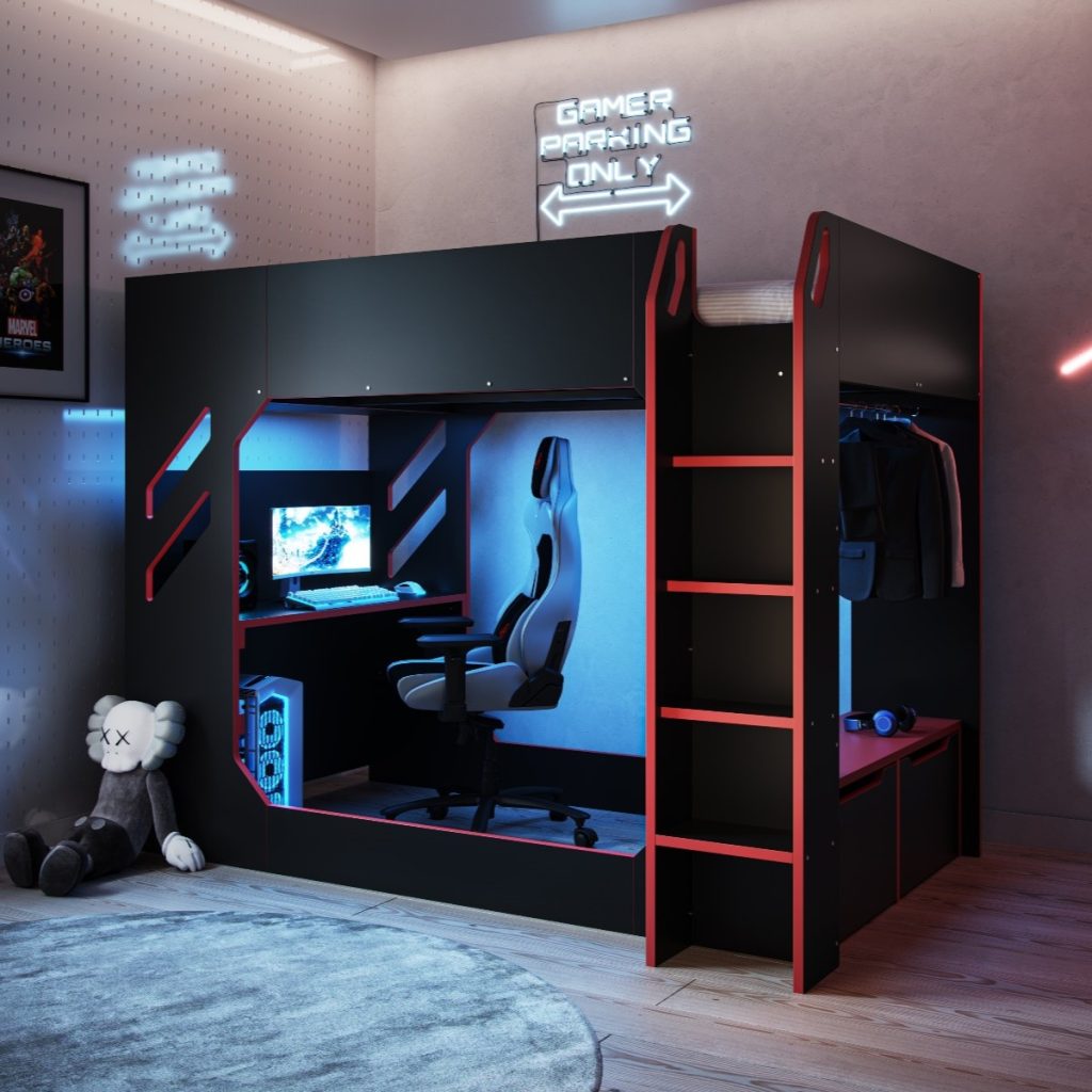 Recoil Shuttle Small Double LED Gaming High Sleeper Black & Red