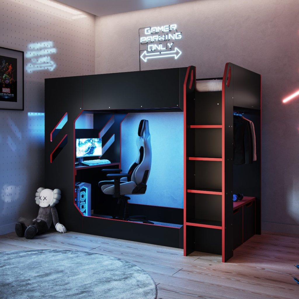 Recoil Shuttle Single LED Gaming High Sleeper Black & Red