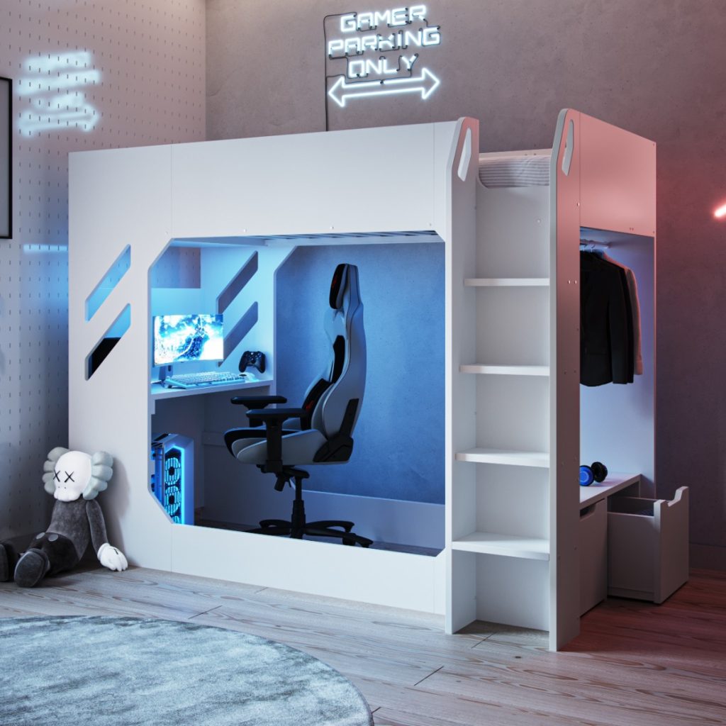 Recoil Shuttle Small Double LED Gaming High Sleeper White