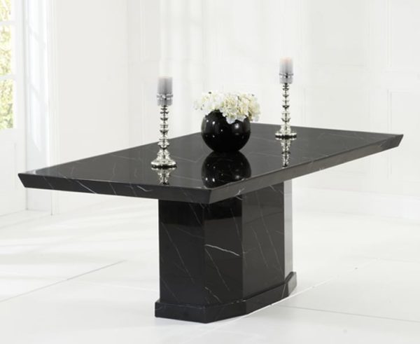 Carvelle 200cm Black Pedestal Marble Dining Table | Bed Sava