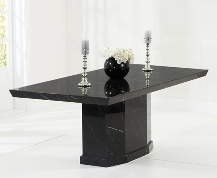 Carvelle 200cm Black Pedestal Marble Dining Table