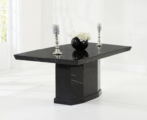 Carvelle 160cm Black Pedestal Marble Dining Table | Bed Sava
