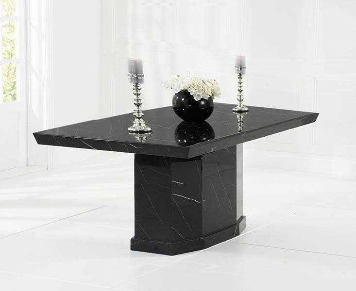Carvelle 160cm Black Pedestal Marble Dining Table