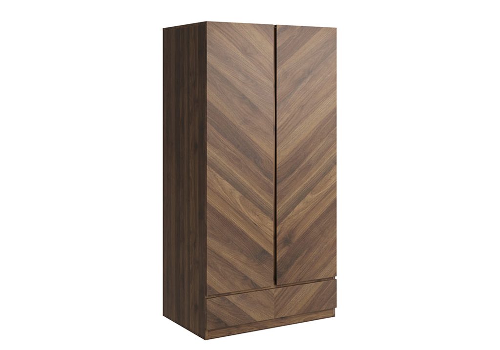GFW Catania 2 Door 1 Drawer Wardrobe-Walnut