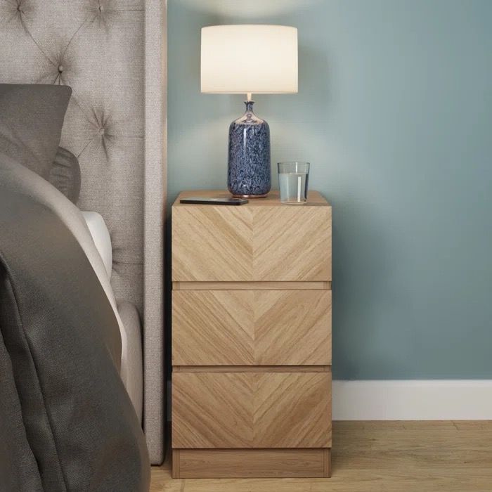 GFW Catania Pair of 3 Drawer Bedside Tables-Euro Oak