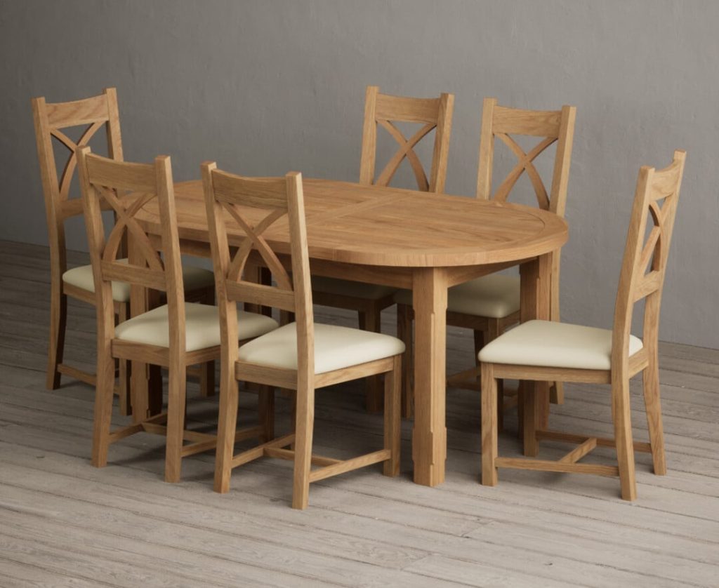 Extending Caversham Oak Oval Dining Table with 10 Grey Natural Solid Oak Chairs