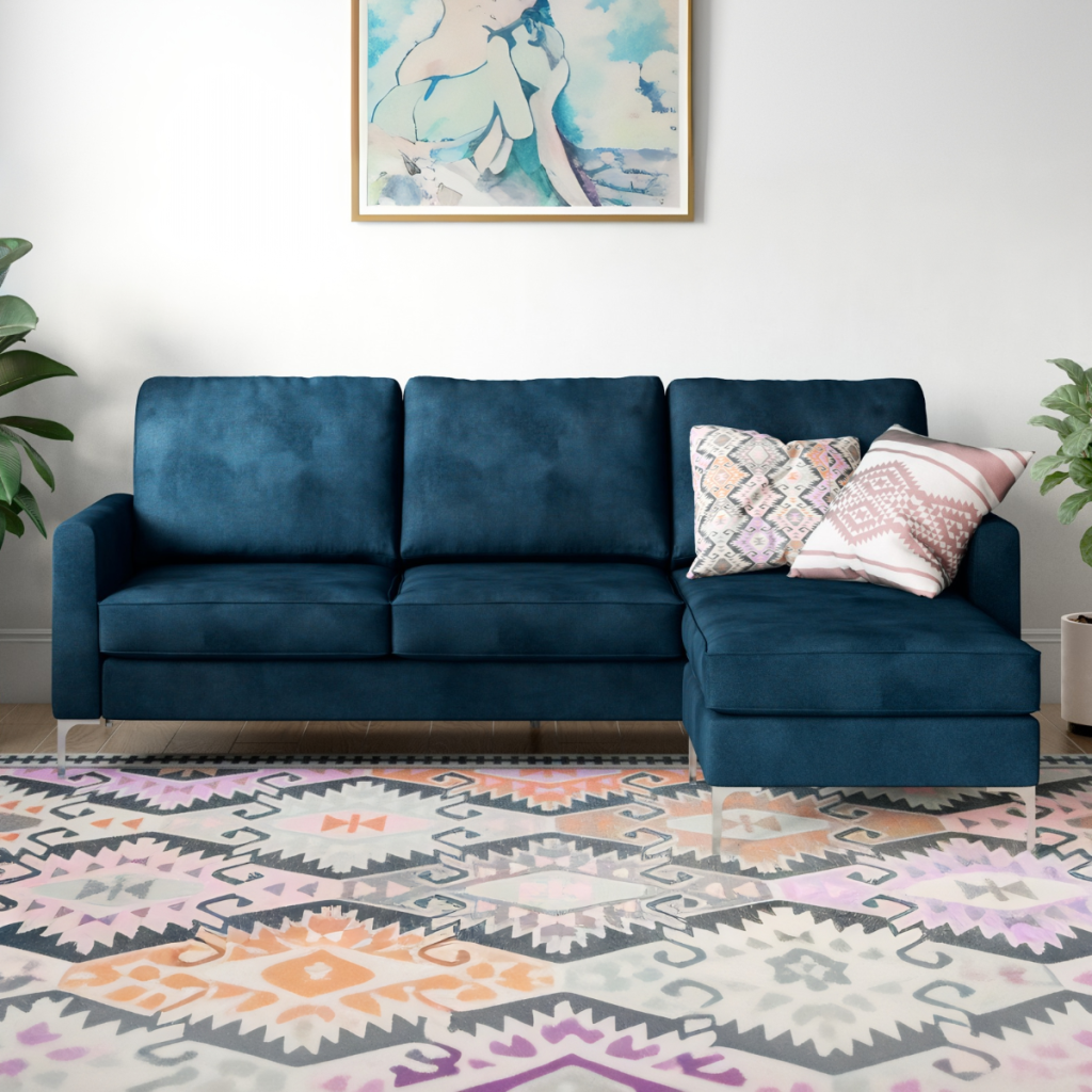 Dorel Chapman Velvet Corner Sofa-Blue