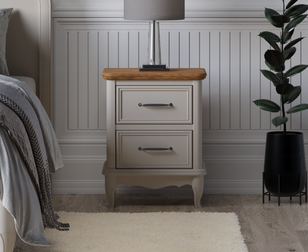 Chateau Oak and Soft White Painted 2 Drawer Bedside Table | Bed Sava