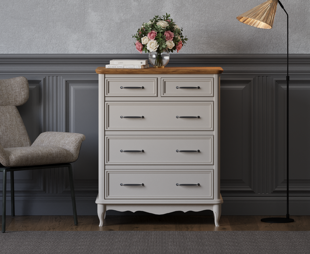 Chateau Oak and Soft White Painted 2 Over 3 Chest of Drawers