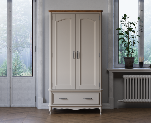Chateau Oak and Soft White Painted Double Wardrobe | Bed Sava