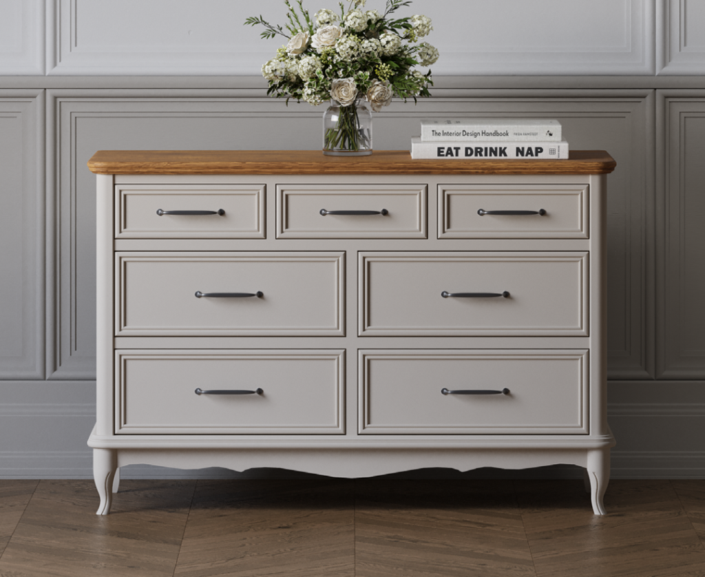 Chateau Oak and Soft White Painted Wide Chest of Drawers