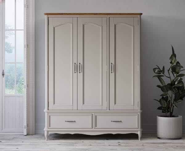 Chateau Oak and Soft White Painted Triple Wardrobe | Bed Sava