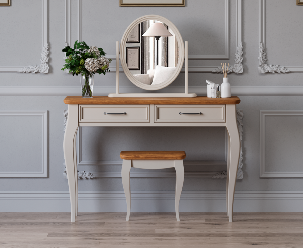 Chateau Oak and Soft White Painted Dressing Table Set | Bed Sava