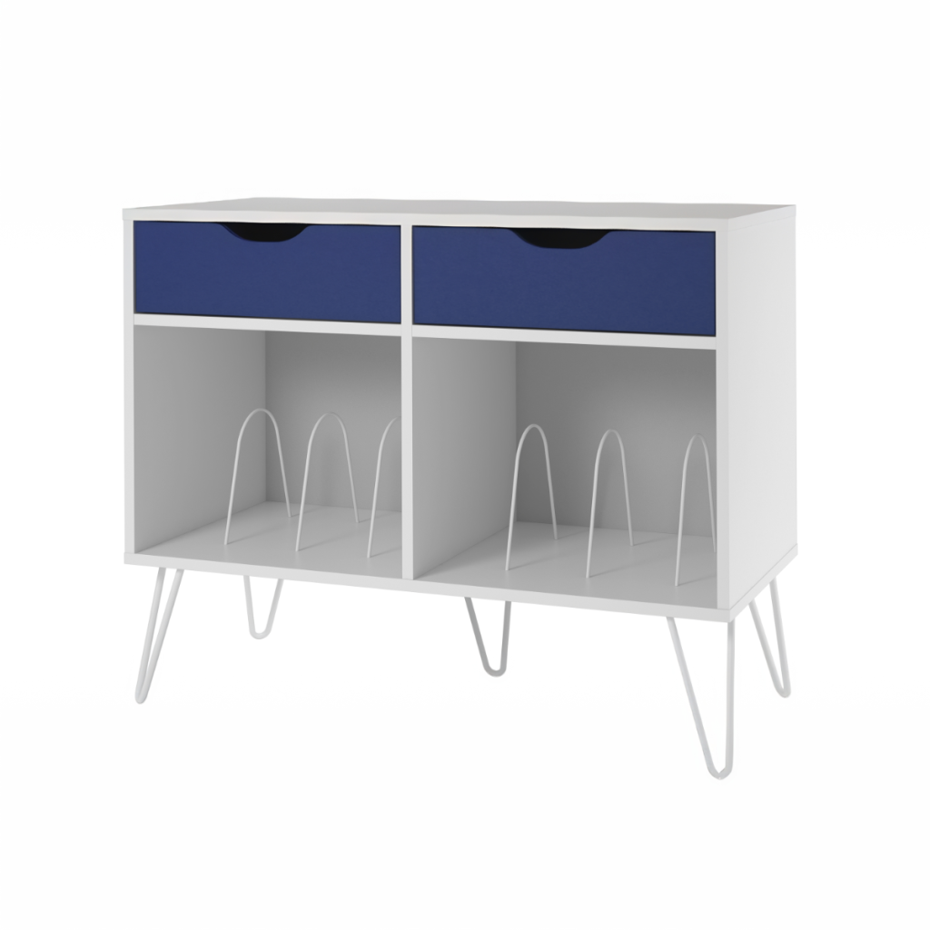 Dorel Concord Turntable Stand With Drawers-White/Blue
