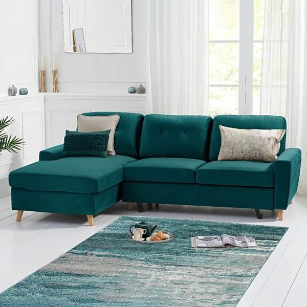 Florence Left Facing Chaise Sofa Bed in Green Velvet | Bed Sava