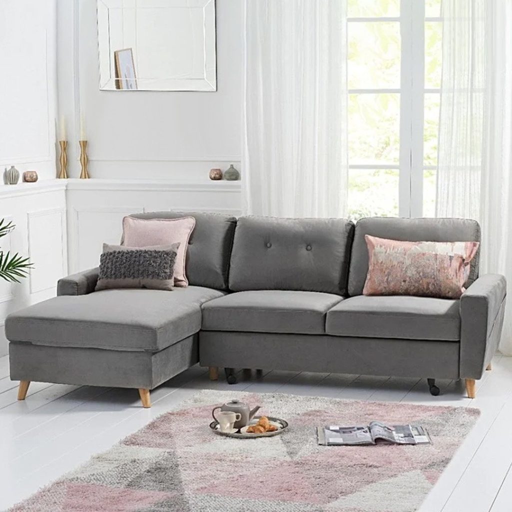 Florence Left Facing Chaise Sofa Bed in Grey Velvet