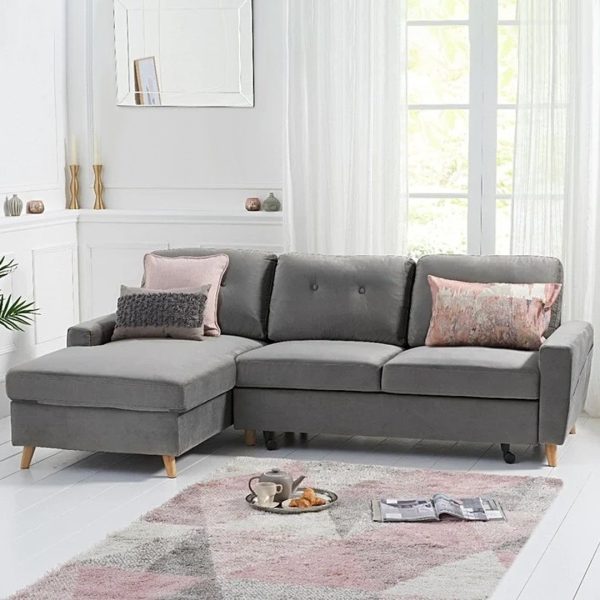 Florence Left Facing Chaise Sofa Bed in Grey Velvet | Bed Sava