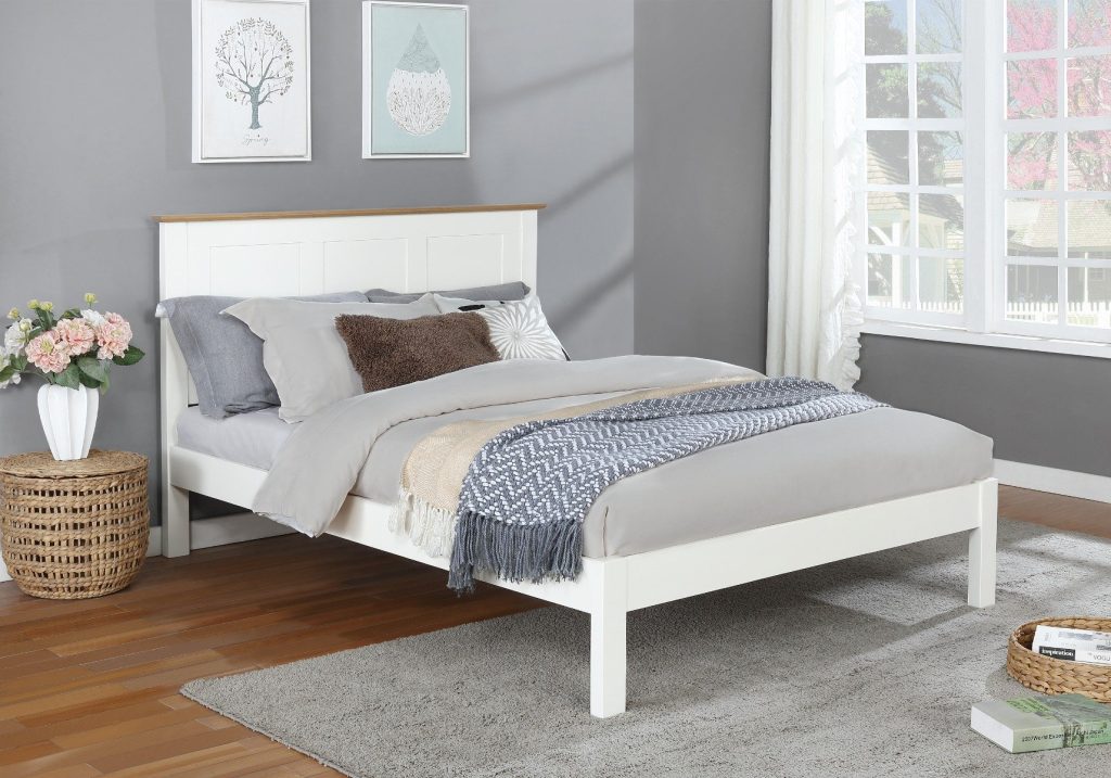 Flintshire Furniture Conway White & Light Oak Bed Frame-Kingsize