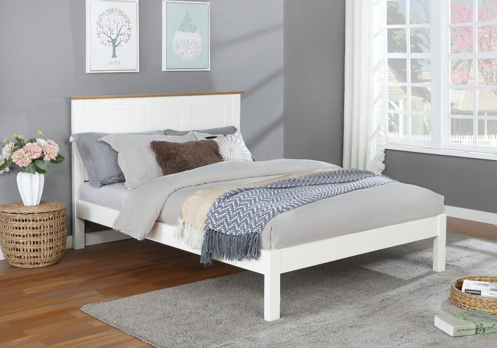 Flintshire Furniture Conway White & Light Oak Bed Frame-Double