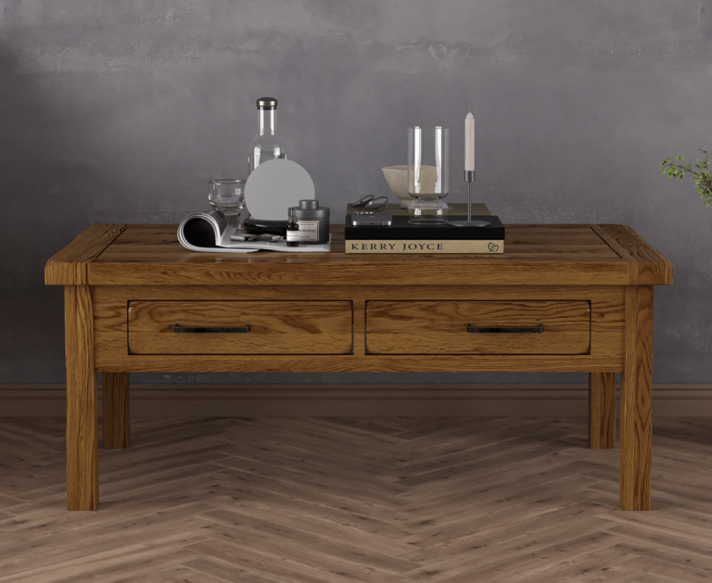 Harrogate Rustic Solid Oak 4 Drawer Coffee Table