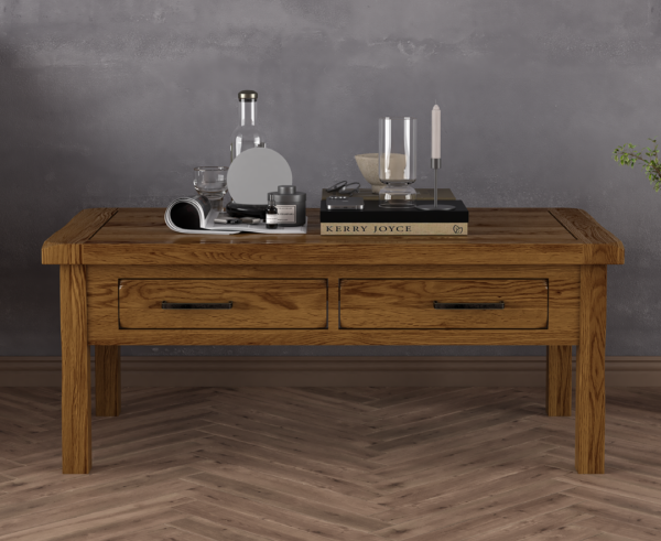 Harrogate Rustic Solid Oak 4 Drawer Coffee Table | Bed Sava