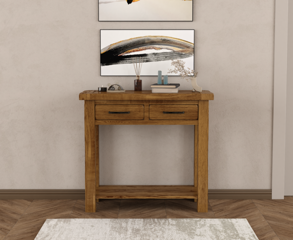 Harrogate Rustic Solid Oak 2 Drawer Console Table
