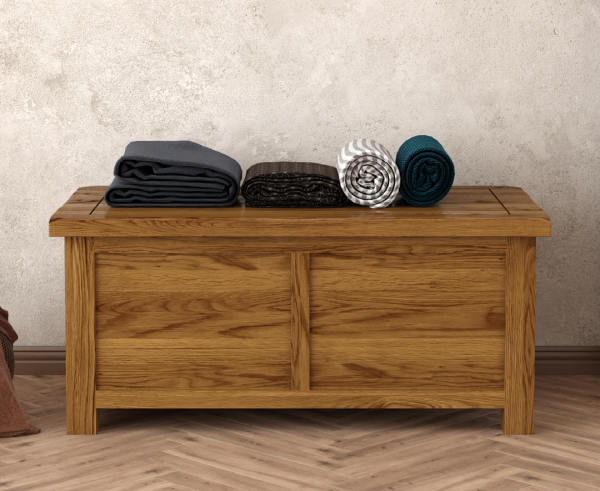 Harrogate Rustic Solid Oak Blanket Box | Bed Sava
