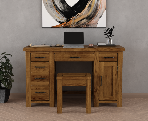 Harrogate Rustic Solid Oak Computer Desk | Bed Sava