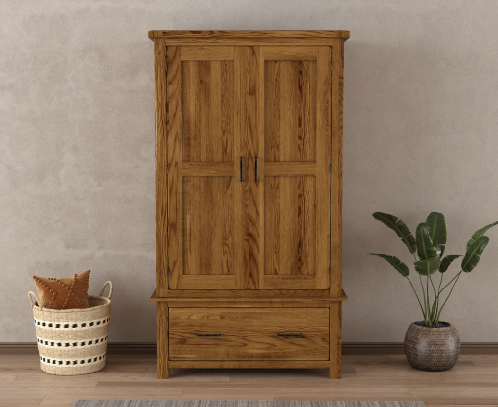 Harrogate Rustic Solid Oak Double Wardrobe