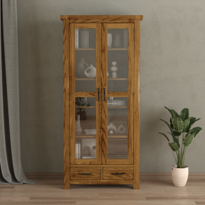 Harrogate Rustic Solid Oak Glazed Display Cabinet | Bed Sava