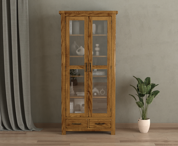 Harrogate Rustic Solid Oak Glazed Display Cabinet | Bed Sava