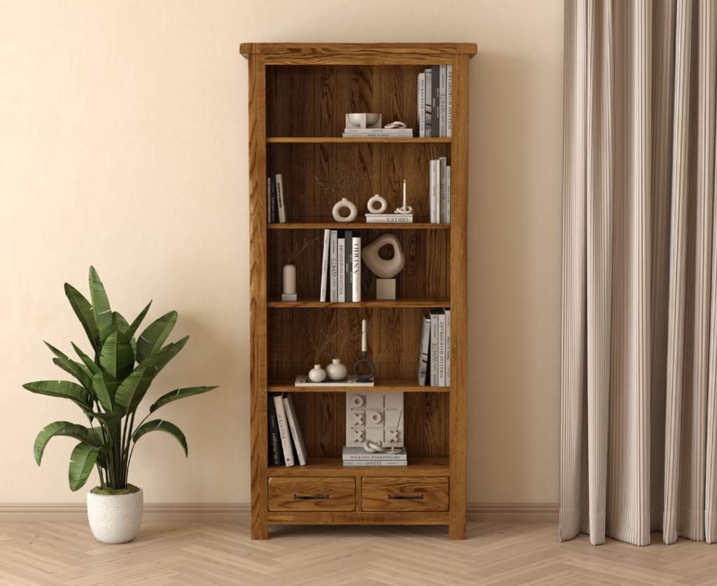 Harrogate Rustic Solid Oak Large Bookcase