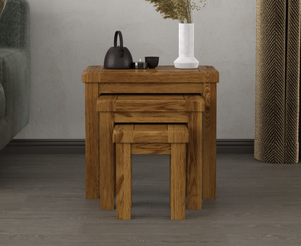 Harrogate Rustic Solid Oak Nest Of Tables