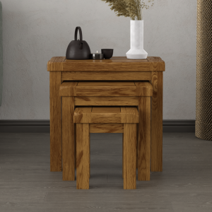 Harrogate Rustic Solid Oak Nest Of Tables | Bed Sava
