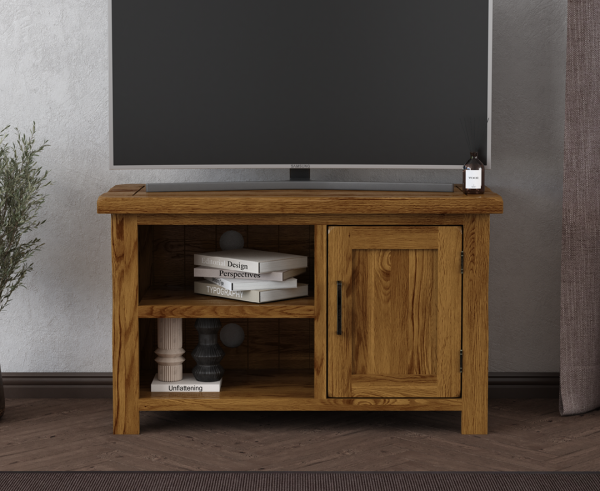 Harrogate Rustic Solid Oak Small TV Cabinet | Bed Sava