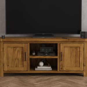 Harrogate Rustic Solid Oak Widescreen TV Cabinet | Bed Sava