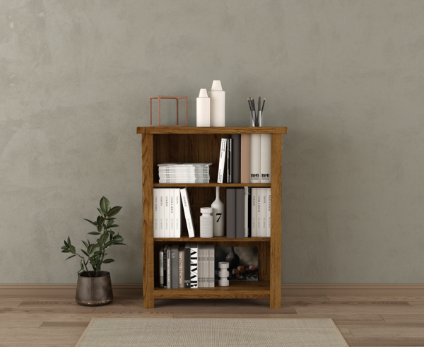 Harrogate Rustic Solid Oak Small Bookcase | Bed Sava