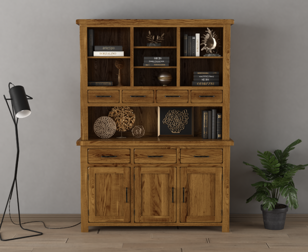 Harrogate Rustic Solid Oak Large Dresser | Bed Sava