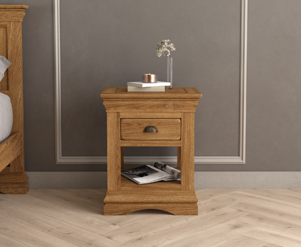 Burford Rustic Solid Oak 1 Drawer Bedside Table | Bed Sava