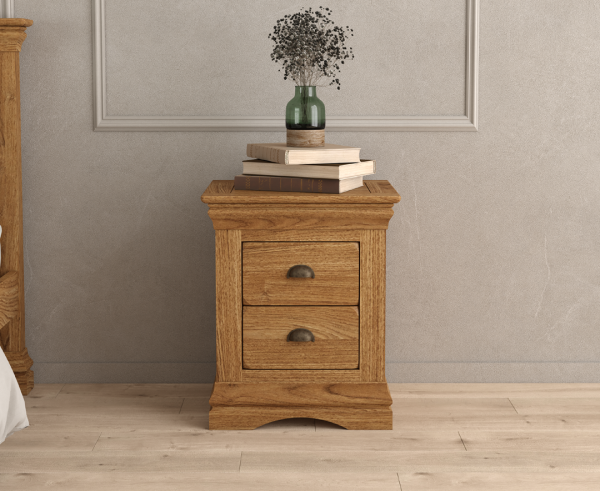 Burford Rustic Solid Oak 2 Drawer Bedside Table | Bed Sava