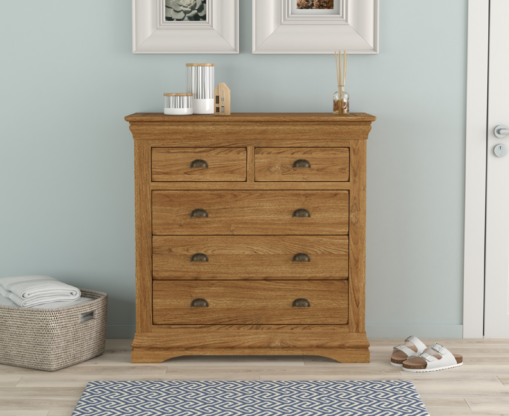 Burford Rustic Solid Oak 2 Over 3 Chest of Drawers