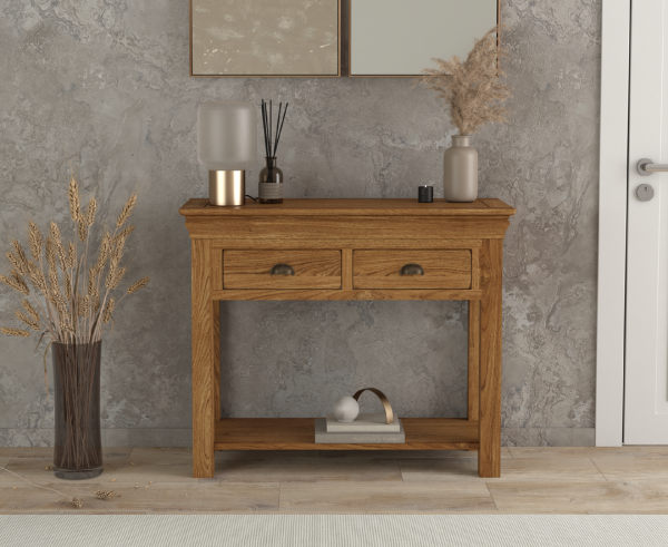 Burford Rustic Solid Oak Console Table | Bed Sava
