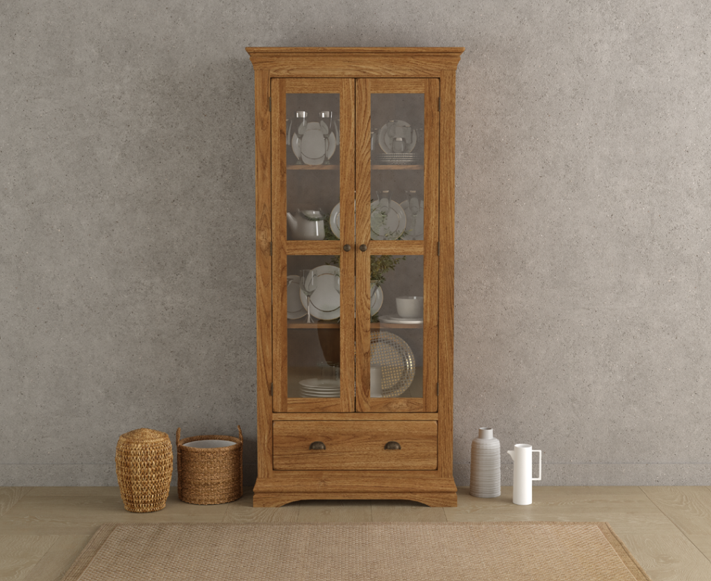 Burford Rustic Solid Oak Display Cabinet