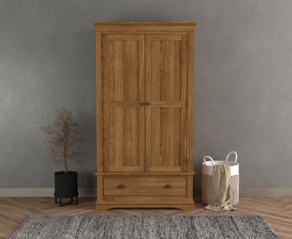 Burford Rustic Solid Oak Double Wardrobe | Bed Sava