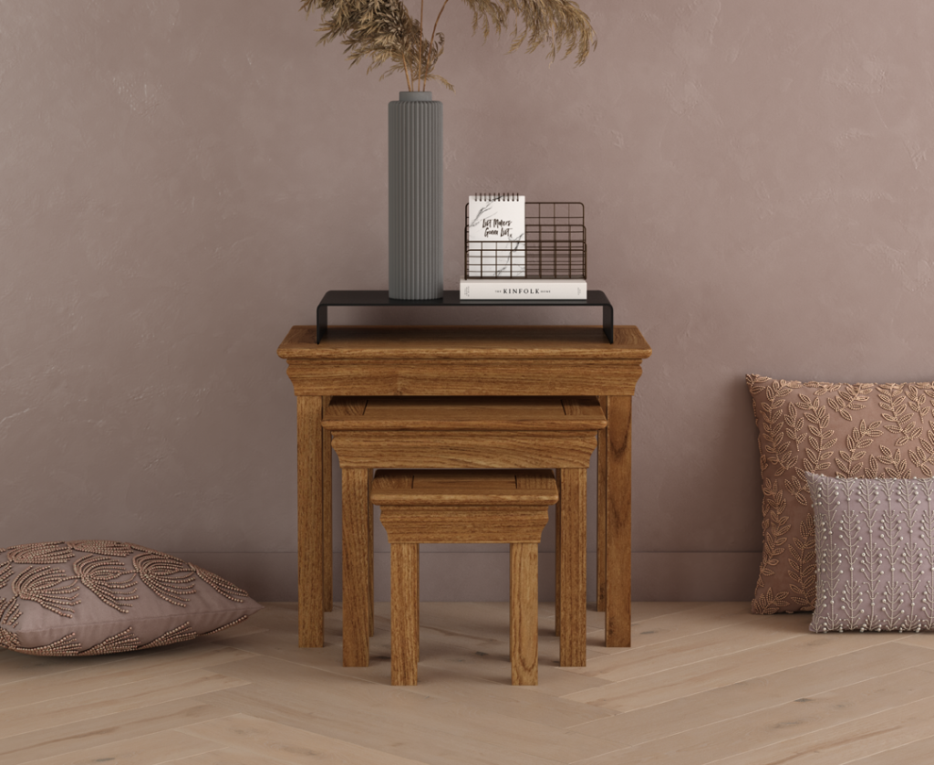 Burford Rustic Solid Oak Nest of Tables