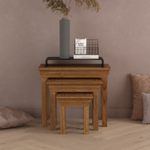 Burford Rustic Solid Oak Nest of Tables | Bed Sava