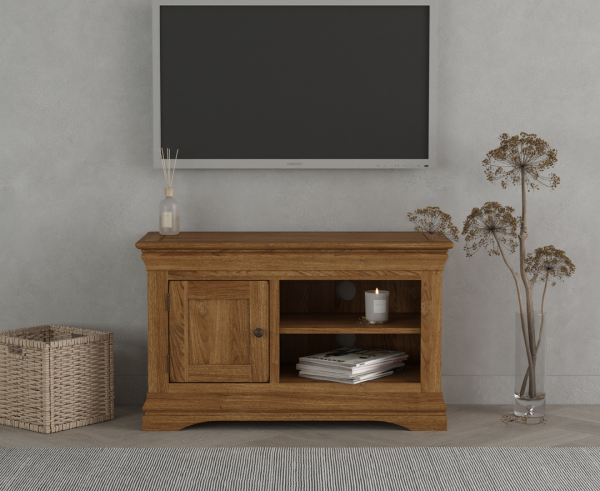 Burford Rustic Solid Oak Small TV Unit | Bed Sava