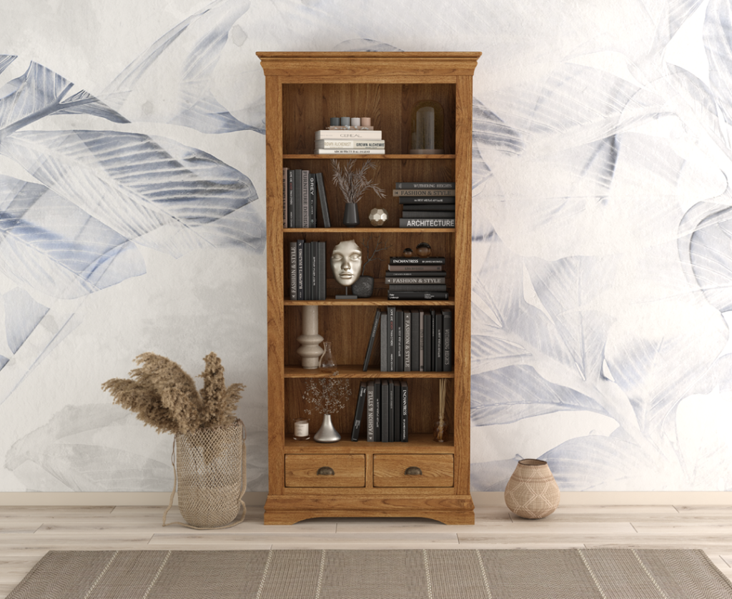 Burford Rustic Solid Oak Tall Bookcase