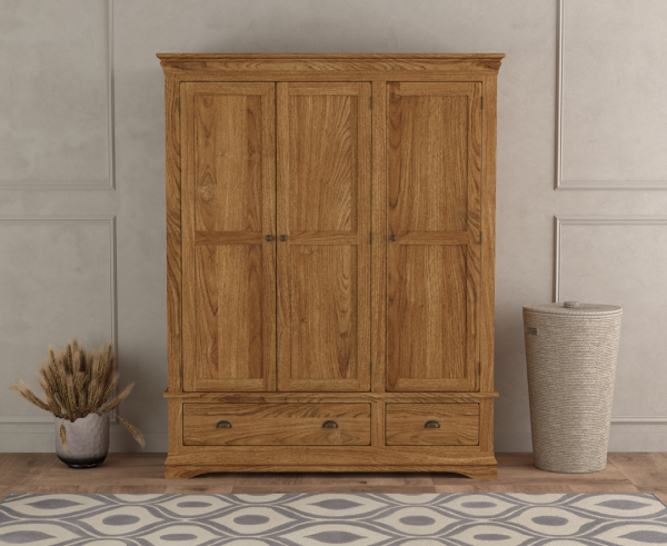 Burford Rustic Solid Oak Triple Wardrobe | Bed Sava