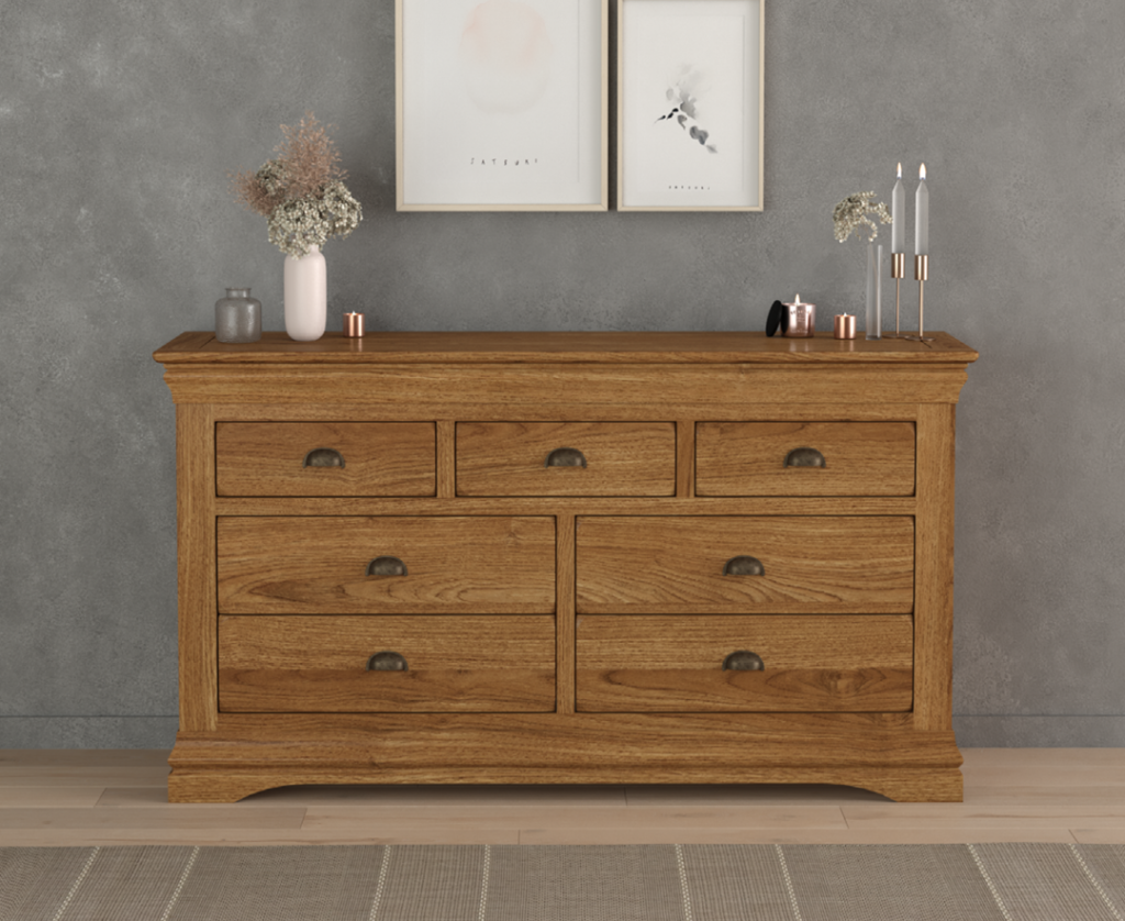 Burford Rustic Solid Oak Wide Chest of Drawers